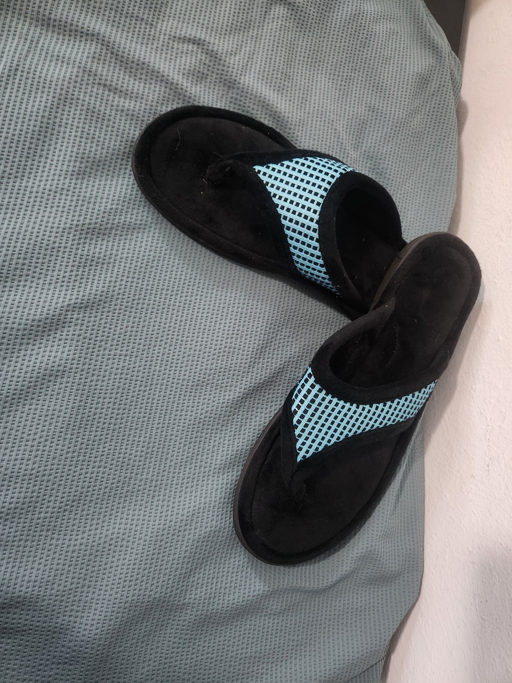 Flip Flop Sandals with Light Blue Check Strap